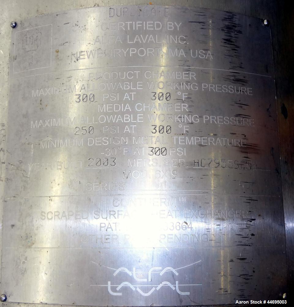 Used Stainless Steel Alfa Laval Contherm Scraped Surface Heat Exchanger, Model 