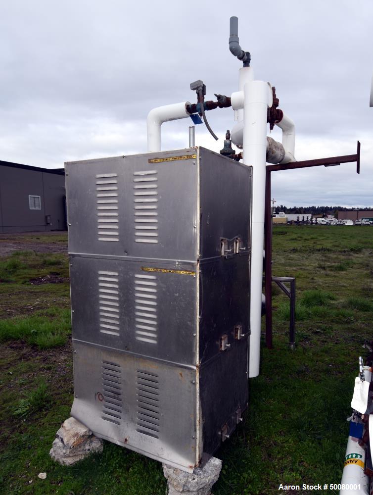 Used Cherry-Burrell Triple Tube Thermutator, 27 Total Square Feet, Stainless Steel. Consists of: (3) model 672 Thermutators, approximate 6" diameter x 72" long jacketed tubes, each 9 square feet heat...