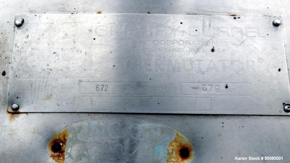 Used Cherry-Burrell Triple Tube Thermutator, 27 Total Square Feet, Stainless Steel. Consists of: (3) model 672 Thermutators, approximate 6" diameter x 72" long jacketed tubes, each 9 square feet heat...