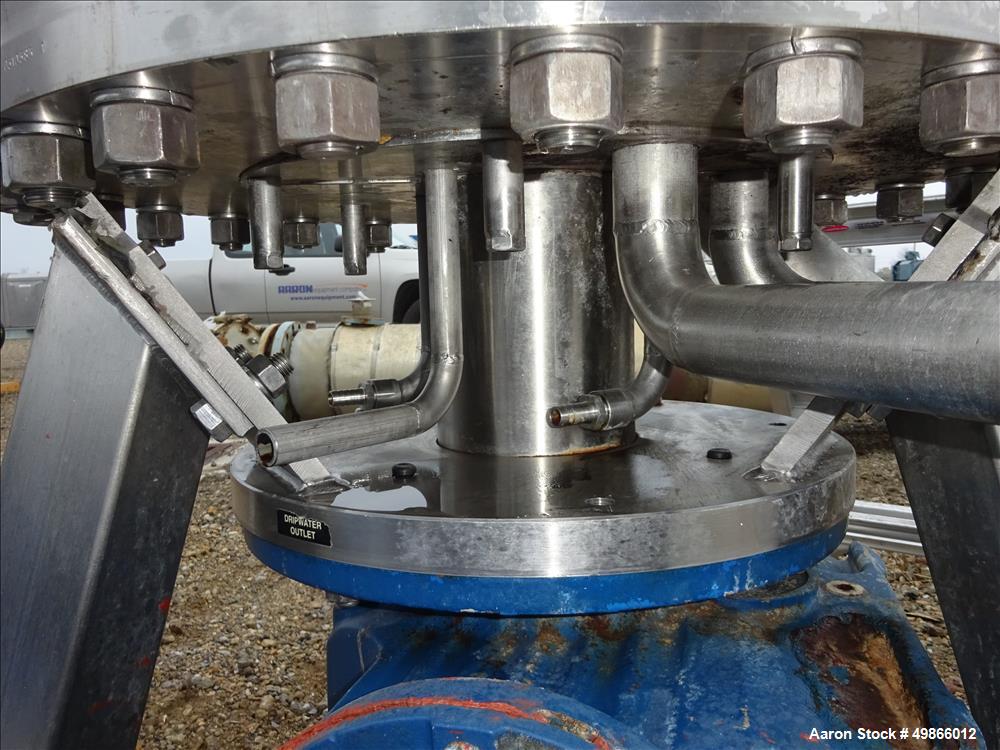 Used Terlet Terlotherm Scraped Surface Heat Exchanger, Stainless Steel. Approximate 29" diameter x 54" straight side. Openings top: 3", bottom: 2". Serial # 0311040-001-001. Built 2003.