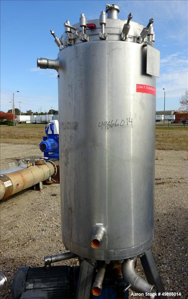 Used Terlet Terlotherm Scraped Surface Heat Exchanger, Stainless Steel. Approximate 29" diameter x 54" straight side. Openings top: 3", bottom: 2". Serial # 0910571-001-001. Built 2009.
