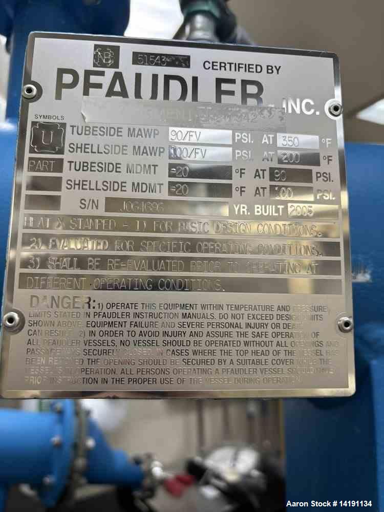 Used Pfaudler 26 Sq Ft Tantalum Condenser – Alloy Tubes, CS Shell, 90 PSIG, Type 08-060-BEM-26