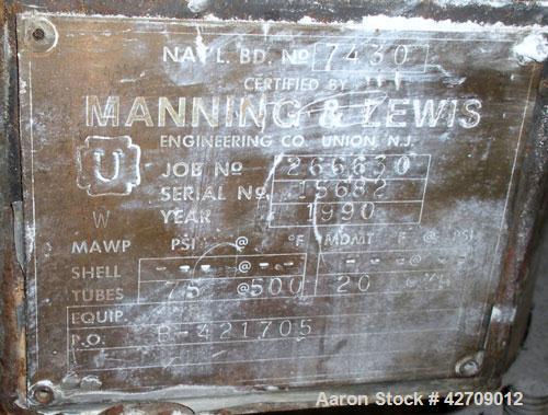 Used Vertical Manning & Lewis Shell And Tube Heat Exchanger, 249 Square Feet