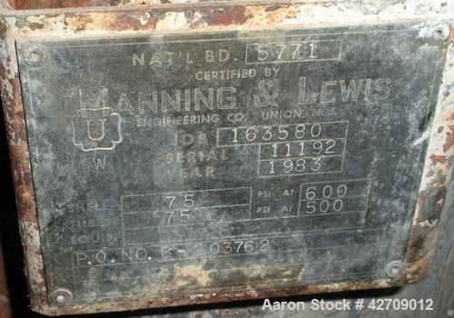 Used Vertical Manning & Lewis Shell And Tube Heat Exchanger, 249 Square Feet