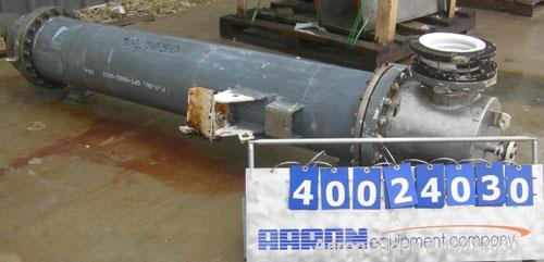 Used: Atlas shell and tube heat exchanger, approx 234 square feet, vertical. Carbon steel shell rated 100 psi at 300 deg.f.,(163) 3/4" diameter x 7'6" long hastelloy C-22 tubes rated F.V. and 100 psi...