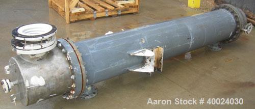 Used: Atlas shell and tube heat exchanger, approx 234 square feet, vertical. Carbon steel shell rated 100 psi at 300 deg.f.,(163) 3/4" diameter x 7'6" long hastelloy C-22 tubes rated F.V. and 100 psi...