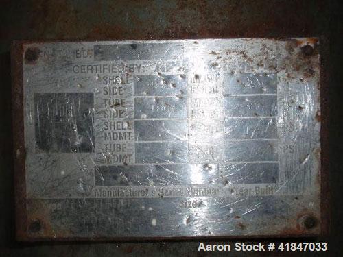 Used API Ketema Shell and Tube Heat Exchanger, 222 square feet, horizontal, type 1-V-1 BEM, size 12-A-108. Carbon steel shell rated 150 psi at –20 to 350 deg F. (126) 3/4" diameter x 9’ long Hastello...