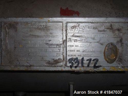 Used Allegheny Bradford Shell and Tube Heat Exchanger, 172 square feet, horizontal. 304L Stainless steel shell rated 150 psi at –20 to 350 deg F. (219) 1/2'' diameter x 6’ long Hastelloy C-276 tubes ...