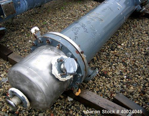 Used Atlas Shell and Tube Heat Exchanger, approximatelly 152 square feet, vertical, type BEM14-81. Carbon steel shell rated 100 psi at 300 deg F, (120) 3/4" diameter x 81" long Hastelloy C22 tubes ra...