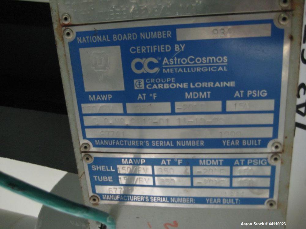 Used AstroCosmos Metallurgical Tantalum Horizontal Heat Exchanger / Condenser, 15 Square Feet. Shell rated 150 psi & Full Vacuum at 350 degrees F, Hastelloy B-3 tubes (SB-333 B3) tubes rated 150 psi ...