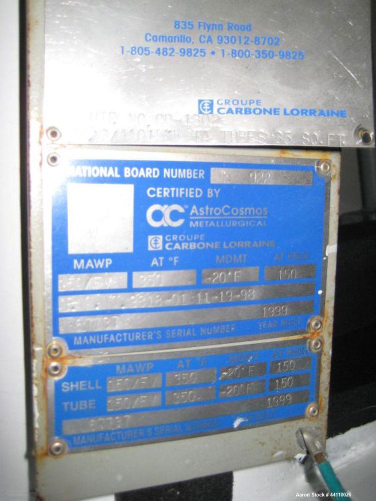 Used AstroCosmos Metallurgical Tantalum Horizontal Heat Exchanger / Condenser, 35 Square Feet. Shell rated 150 psi & Full Vacuum at 350 degrees F, tubes rated 150 psi & Full Vacuum at 350 degrees F. ...