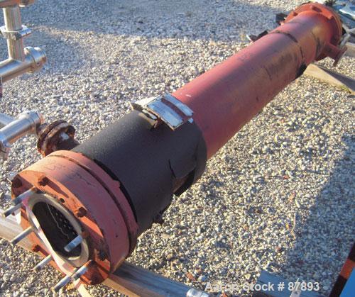 Used Astro Metallurgical Shell And Tube Heat Exchanger, Approximately 150 Square Feet, Horizontal. Carbon steel shell rated 75 psi at 250 deg F, (96) 3/4" diameter x 8' long zirconium tubes rated F.V...