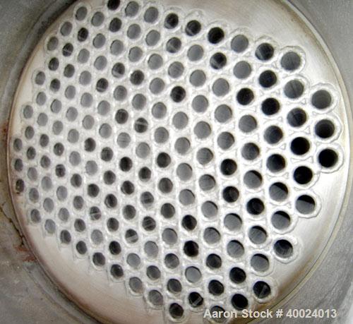 Used Atlas Shell And Tube Heat Exchanger, approximately 234 square feet, vertical. Carbon steel shell rated 100 psi at 300 deg.f., (163) 3/4" diameter x 7'6" long hastelloy C-22 tubes rated F.V. and ...
