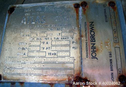 Used Atlas Single Pass Shell and Tube Heat Exchanger, 399 square feet, horizontal, type BEM18-120. Carbon steel shell rated 100 psi at 300 deg F, carbon steel baffles and expansion ring. (208) 3/4'' ...