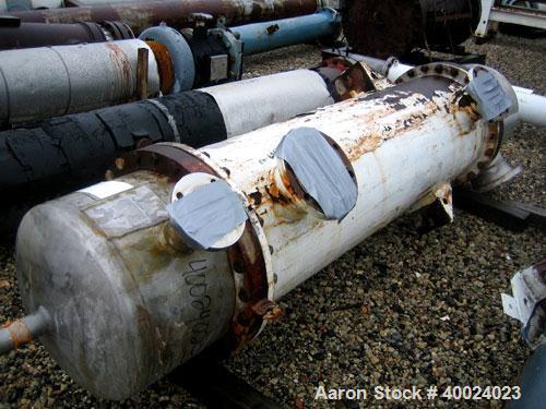 Used Atlas Shell and Tube Heat Exchanger, approximately 411 square feet, vertical. Type BEM22-72. Carbon steel shell rated 100 psi at 300 deg F, (350) 3/4'' diameter x 6' long Hastelloy C-22 tubes ra...