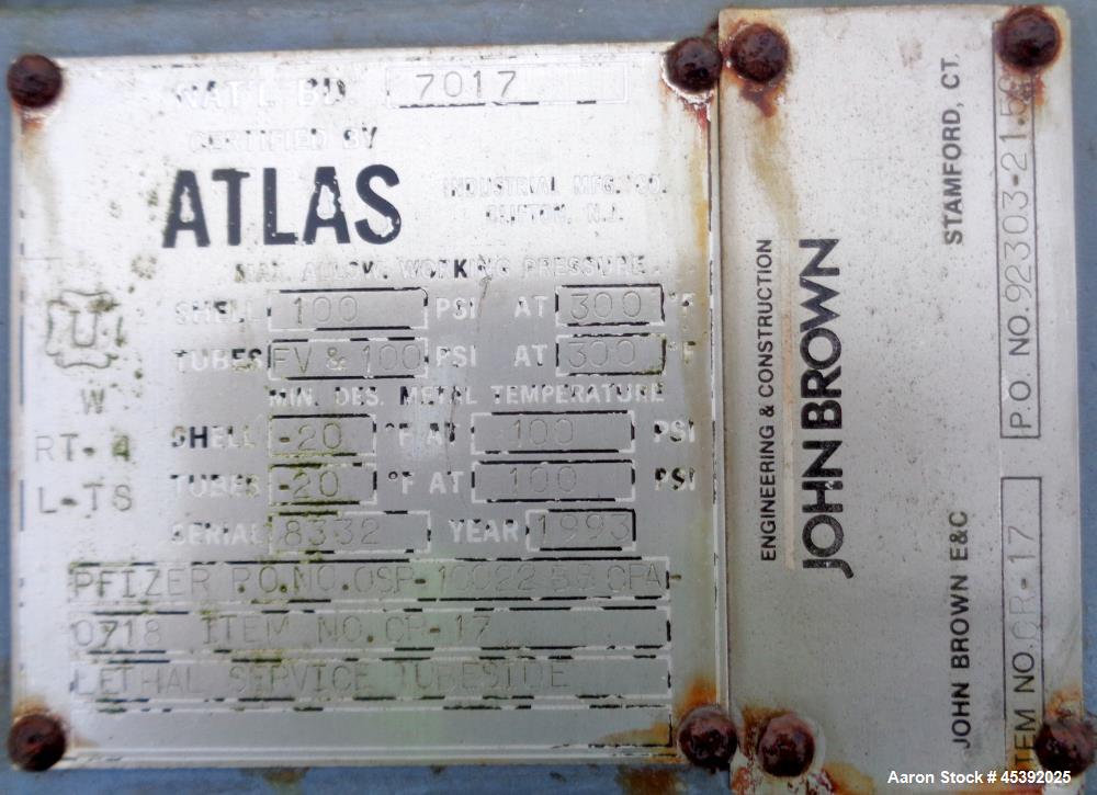 Used Atlas Single Pass Shell & Tube Heat Exchanger,