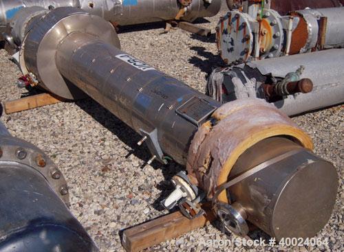 Used Atlas Single Pass Shell and Tube Heat Exchanger, 102 square feet, horizontal, type BEM10-120. Carbon steel shell rated 100 psi at 300 deg F, carbon steel baffles and expansion ring. (52) 3/4" di...