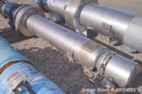 Used Atlas Single Pass Shell And Tube Heat Exchanger, 102 square feet, horizontal. Type BEM10-120. Carbon steel shell rated 100 psi at 300 deg.f., carbon steel baffles, and expansion ring. (52) 3/4" ...