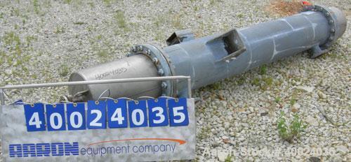 Used: Atlas shell and tube heat exchanger, approx 154 square feet, vertical. Carbon steel shell rated 100 psi at 300 deg.f.,(120) 3/4" diameter x 6'8" long hastelloy C-22 tubes rated F.V. and 100 psi...