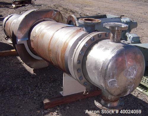 Used Atlas Single Pass Shell And Tube Heat Exchanger, 399 square feet, horizontal. Type BEM18-120. Carbon steel shell rated 100 psi at 300 deg.f., carbon steel baffles, and expansion ring. (208) 3/4"...