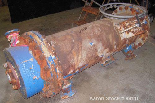 Used Cosmos Shell And Tube Heat Exchanger, 215 Square Feet, Type BEM 20-1-60, Vertical. Carbon steel shell rated 150 psi/FV at 400 deg F, tantalum tubes rated 150 psi/FV at 400 deg F.