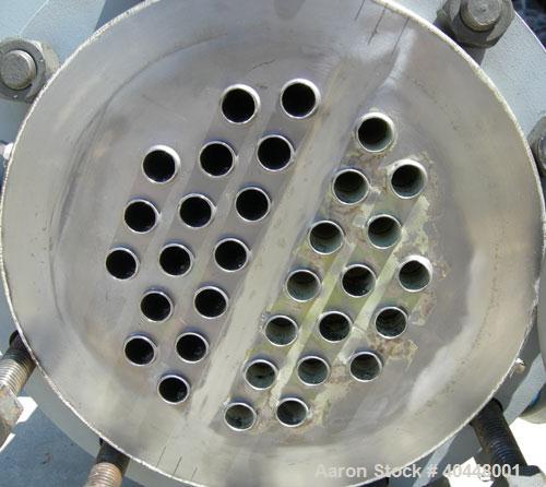Unused- Cosmos Minerals multiple pass shell and tube heat exchanger, 34.5 square feet, horizontal. Carbon steel shell rated 90 psi at 320 deg F, (32) 3/4" diameter x 66" long tantalum tubes rated 90 ...