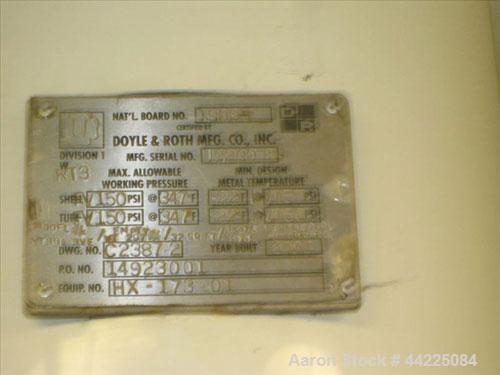 Used Doyle & Roth Vertical Heat Exchanger, 32 Square Feet, Model VT861-3VE. (55) 3/4" Diameter x 36" long Hastelloy C276 tubes rated 150 psi and full vacuum at 347 degrees F, 316L stainless steel she...
