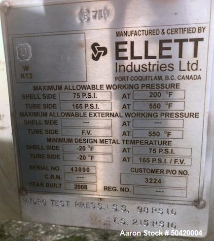Ellett Industries Shell & Tube Heat Exchanger. Used.
