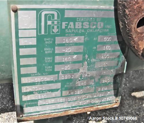 Used Carbon Steel Fabsco Heat Exchanger, shell and tube