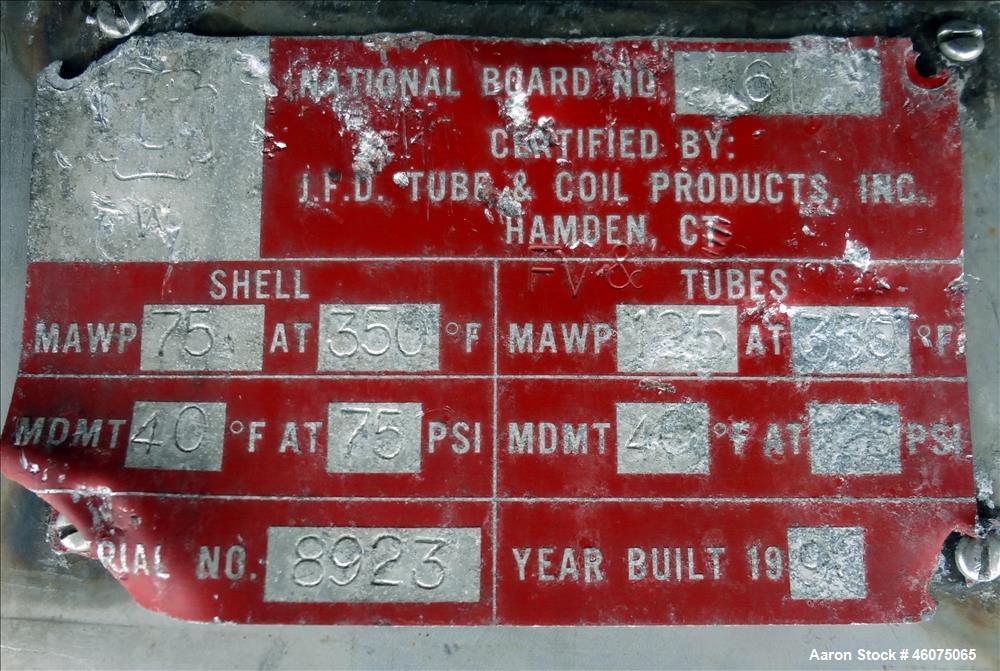 Used J.F.D. Tube & Coil Products U Tube Shell & Tube Heat Exchanger