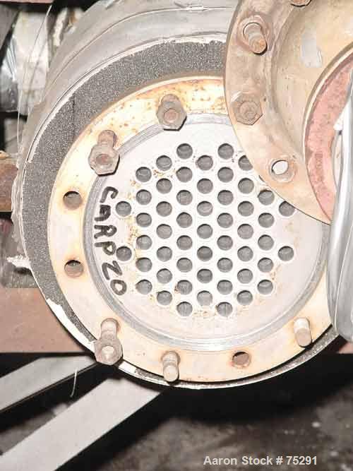 Used Ketema Single Pass Shell & Tube Heat Exchanger, 36 Square Feet, Size 8-B-42. Carpenter 20 product contact areas, vertical. Carbon steel shell rated 150 psi at 400 deg F. (53) 3/4" diameter x 3'6...