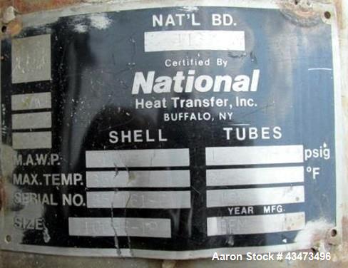 Used National Heat Transfer Shell & Tube Heat Exchanger, 150 Square Feet. Hastelloy C276 tubes and bonnets, 316L stainless steel tube sheets. (96) 0.75" Diameter x 96" long tubes rated 150 psi at 350...