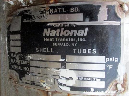 Used- National Heat Transfer Shell & Tube Heat Exchanger, 289 Square Feet. Hastelloy tubes, 316L tube sheet. (134) 0.75" Dia...