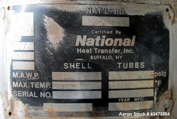 Used National Heat Transfer Shell & Tube Heat Exchanger, 269 Square Feet. Hastelloy C276 tubes and bonnets, 316L stainless steel tube sheets. (110) 0.75" Diameter x 150" long tubes rated 150 psi at 3...