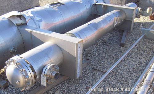 Used RAS Process Equipment 2 pass shell and tube heat exchanger, 193 square feet, horizontal. Type BEM 10-144. 316L stainless steel shell rated 50 psi/FV at 180 deg F. (82) 3/4" diameter x 12' long H...