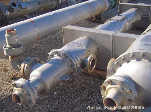 Used RAS Process Equipment 2 Pass Shell and Tube Heat Exchanger, 193 square feet, horizontal, type BEM 10-144. 316L stainless steel shell rated 50 psi/FV at 180 deg F. (82) 3/4'' diameter x 12' long ...