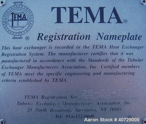Used RAS Process Equipment 2 Pass Shell and Tube Heat Exchanger, 193 square feet, horizontal, type BEM 10-144. 316L stainless steel shell rated 50 psi/FV at 180 deg F. (82) 3/4'' diameter x 12' long ...