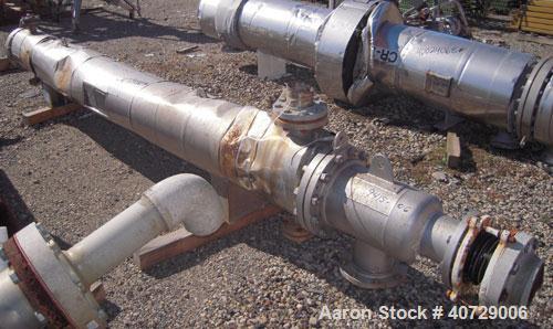 Used RAS Process Equipment 2 Pass Shell and Tube Heat Exchanger, 193 square feet, horizontal, type BEM 10-144. 316L stainless steel shell rated 50 psi/FV at 180 deg F. (82) 3/4'' diameter x 12' long ...