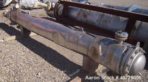 Used RAS Process Equipment 2 Pass Shell and Tube Heat Exchanger, 193 square feet, horizontal, type BEM 10-144. 316L stainless steel shell rated 50 psi/FV at 180 deg F. (82) 3/4'' diameter x 12' long ...