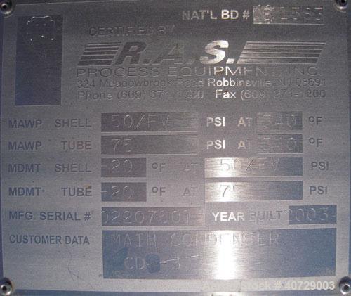 Used RAS Process Equipment 6 Pass Shell and Tube Heat Exchanger, 608 square feet, horizontal, type BEM 23-144. 316L stainless steel shell rated 50 psi/FV at 340 deg F. (258) 3/4" diameter x 12' long ...