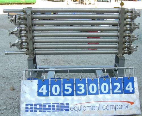 Used Tubular Heat Exchanger, approximately 12 square feet, copper nickel C710/80-20 construction. 1 1/2" diameter pipe, (6) banks 48" long, (2) banks 53 1/2" long. (2) manifolds. Tri-clamp inlet/outl...