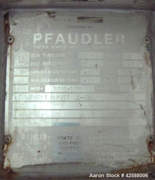 Used Pfaudler Single Pass Shell & Tube Heat Exchanger, 15.2 square feet, vertical. Carbon steel shell rated 100 psi at -20 to 400 deg F. (26) 3/4'' Diameter x 3’ long Hastelloy B tubes rated 150/FV p...