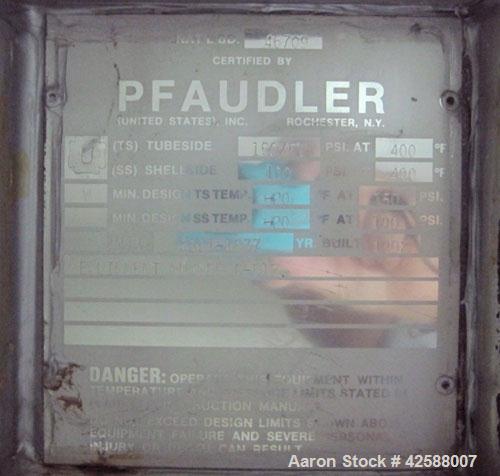 Used Pfaudler Single Pass Shell & Tube Heat Exchanger, 15.2 square feet, vertical. Carbon steel shell rated 100 psi at -20 to 400 deg F. (26) 3/4'' Diameter x 3’ long Hastelloy B tubes rated 150/FV p...