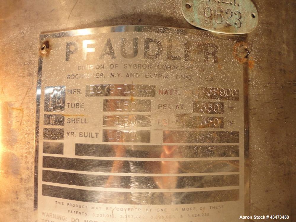 Used Pfaudler Shell & Tube Heat Exchanger, 367 Square Feet. Hastelloy C276 tubes, tube sheets and bonnets with (208) 0.75" diameter x 9' long tubes rated 150 psi at 350 degrees F. Carbon steel jacket...