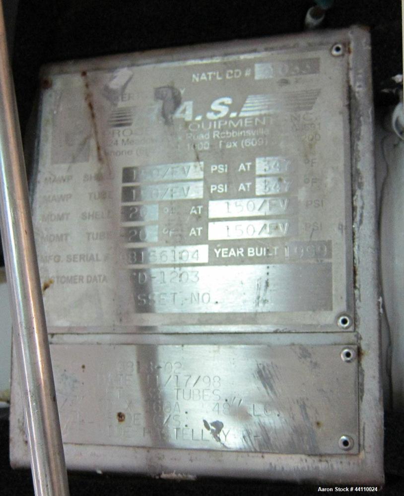 Used RAS Process Equipment Horizontal Heat Exchanger / Condenser, 25 Square Feet. Shell (Sa-106-B) rated 150 psi & Full Vacuum at 347 degrees F, Hastelloy B-3 tubes (SB-626 B3) rated 150 psi & Full V...