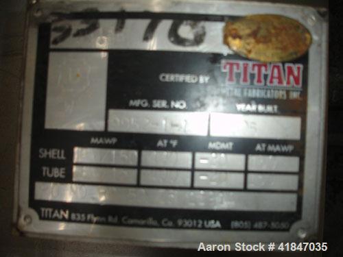 Used Titan Metal Fabricators Shell and Tube Heat Exchanger, 219 square feet, vertical. 304L Stainless steel shell rated FV/150 psi at –20 to 400 deg F. (140) 3/4'' diameter x 8’ long Hastelloy C-276 ...