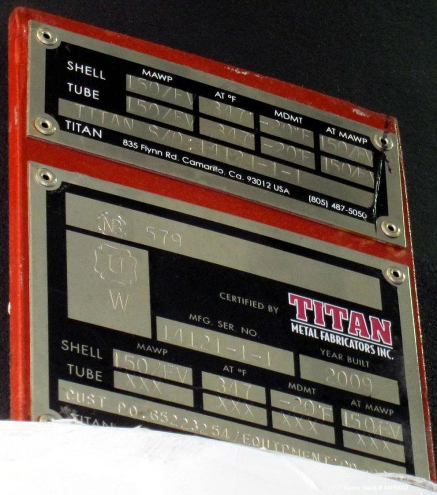 Used Titan Metal Fabricators Tantalum Vertical Heat Exchanger / Condenser, Approximate 80 Square Feet. Shell rated 150 psi & Full Vacuum at 347 degrees F, tubes rated 150 psi & Full Vacuum at 347 deg...