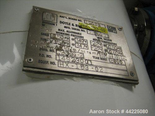 Used Doyle & Roth Vertical Heat Exchanger, 60 Square Feet, Model VT261-3VE. (102) 3/4" Diameter x 36" long Hastelloy C22 tubes rated 150 psi and full vacuum at 347 degrees F, 316L stainless steel she...