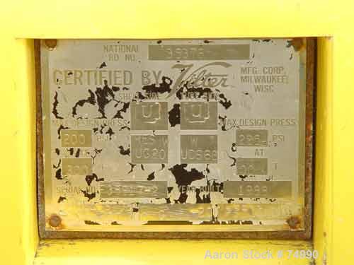 USED: Vilter single pass heat exchanger, 282 sq ft, carbon steel shelland heads, horizontal. Shell rated 200 psi at 300 deg F, (160) 3/4"diameter x 9' long tubes rated 225 psi at 300 deg F, (2) 5", 2...