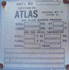 Used Atlas Single Pass Shell And Tube Heat Exchanger, 102 square feet, horizontal. Type BEM10-120. Carbon steel shell rated 100 psi at 300 deg.f., carbon steel baffles, and expansion ring. (52) 3/4